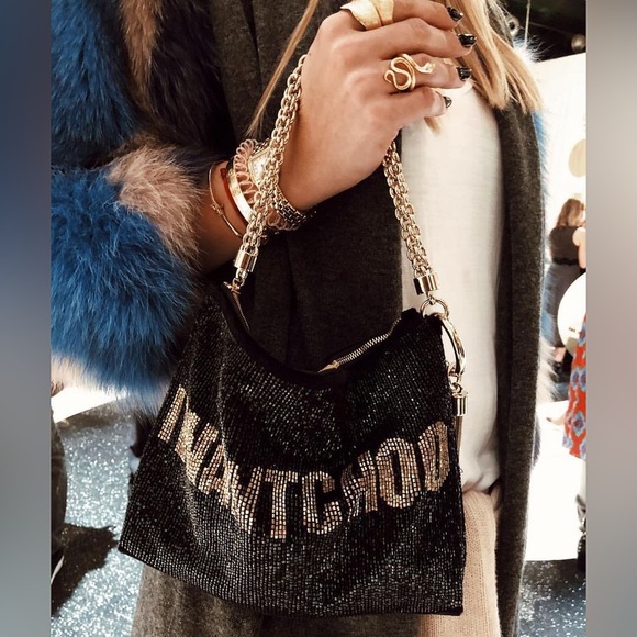 Like new JIMMY CHOO Callie Black And Gold I Want Choo Beaded Clutch Bag $1,995 - Picture 4 of 14